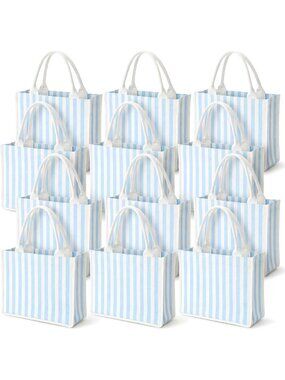 12 Blue & White Striped Canvas Tote Bags - Perfect for Bachelorette Party Favors